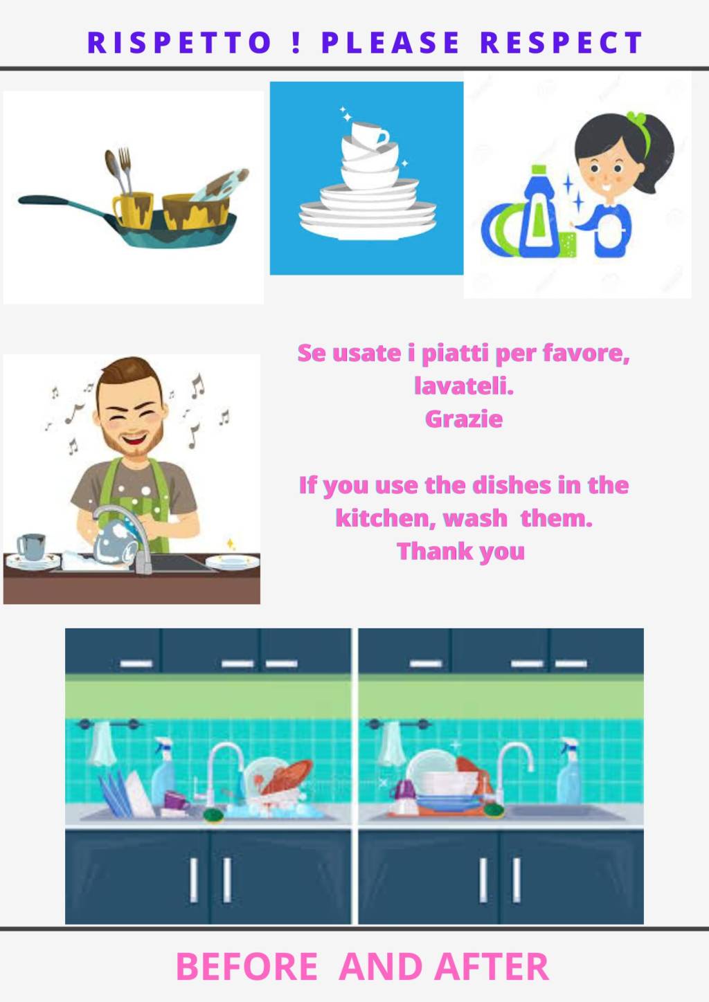 Le nostre regole / Our Rules : 👨‍🍳👩‍🍳🛒Lasciare la cucina pulita 🛒👩‍🍳👨‍🍳 Leave the kitchen&nbsp;clean👨‍🍳👩‍🍳🛒