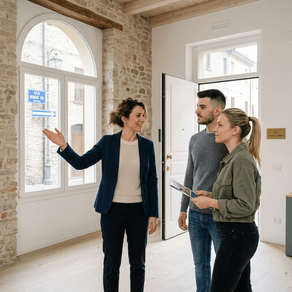 Real estate agent showing apartment to couple